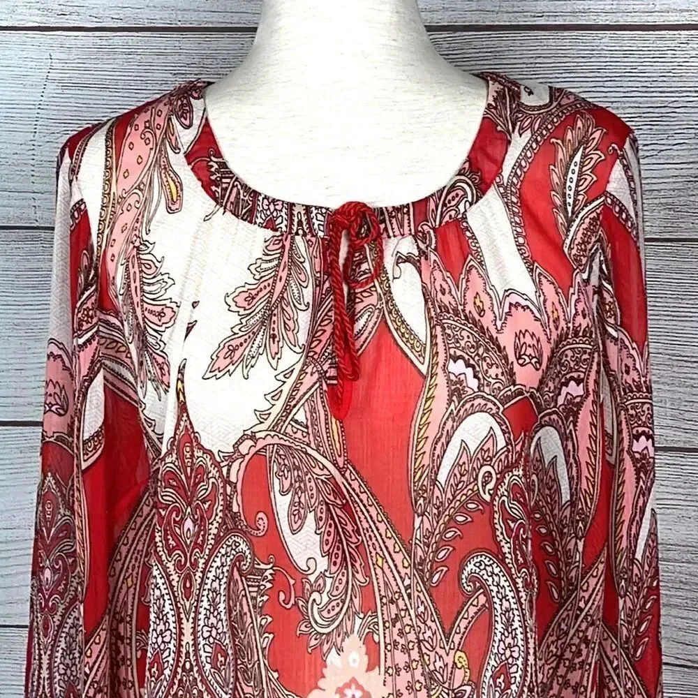 NWT Rose & Olive Boho Style Paisley Print Top Blouse with Tassels